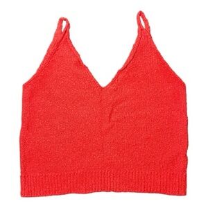 ZARA Red Knit V-Neck Cropped Tank Top